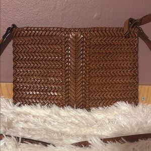 Brown Crossbody Bag with Woven Leather